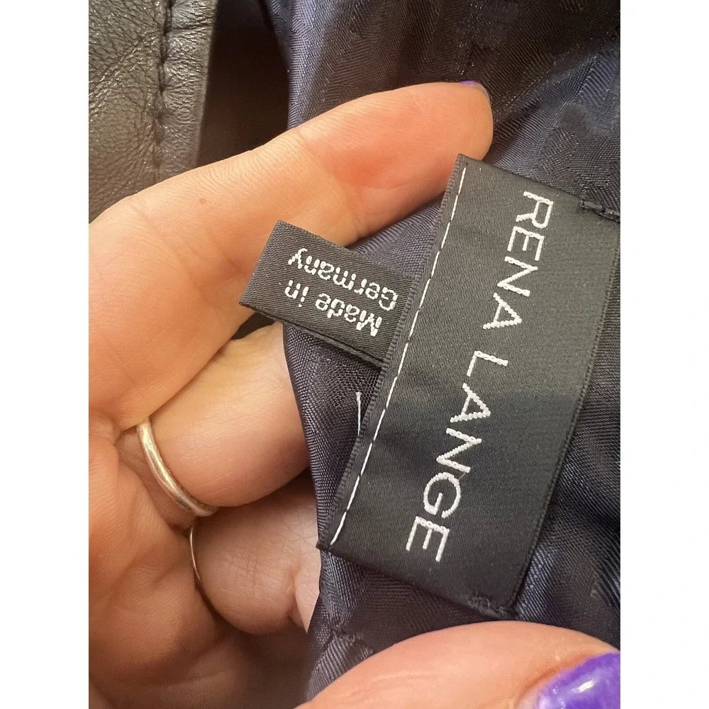 RENA LANGE BLACK LAMB NAPPA SKIN LEATHER A LINE PLEAT ZIPPER WOMEN'S SKIRT SZ 6